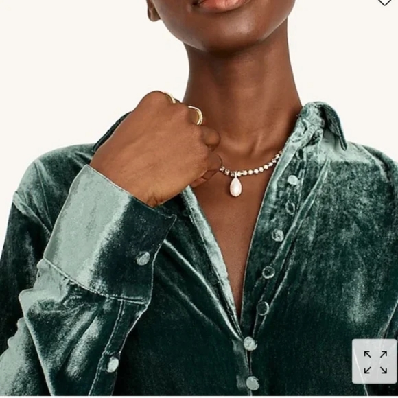 🌸 J. Crew Silver Velvet Covered Button Down Long Sleeve Shirt Top Size XS - Picture 3 of 14
